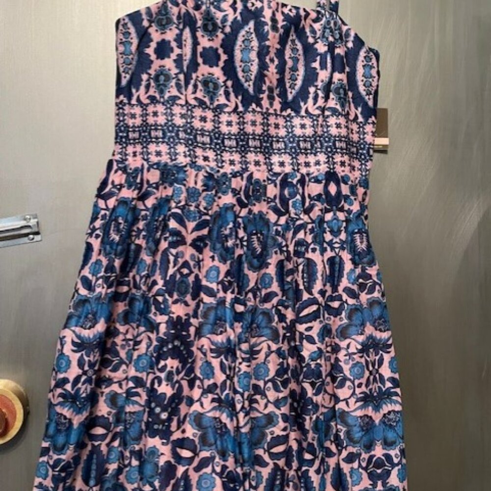 Taylor Retro Pink & Blue Floral Pleated Dress With Pockets Spaghetti Straps - Picture 11 of 16